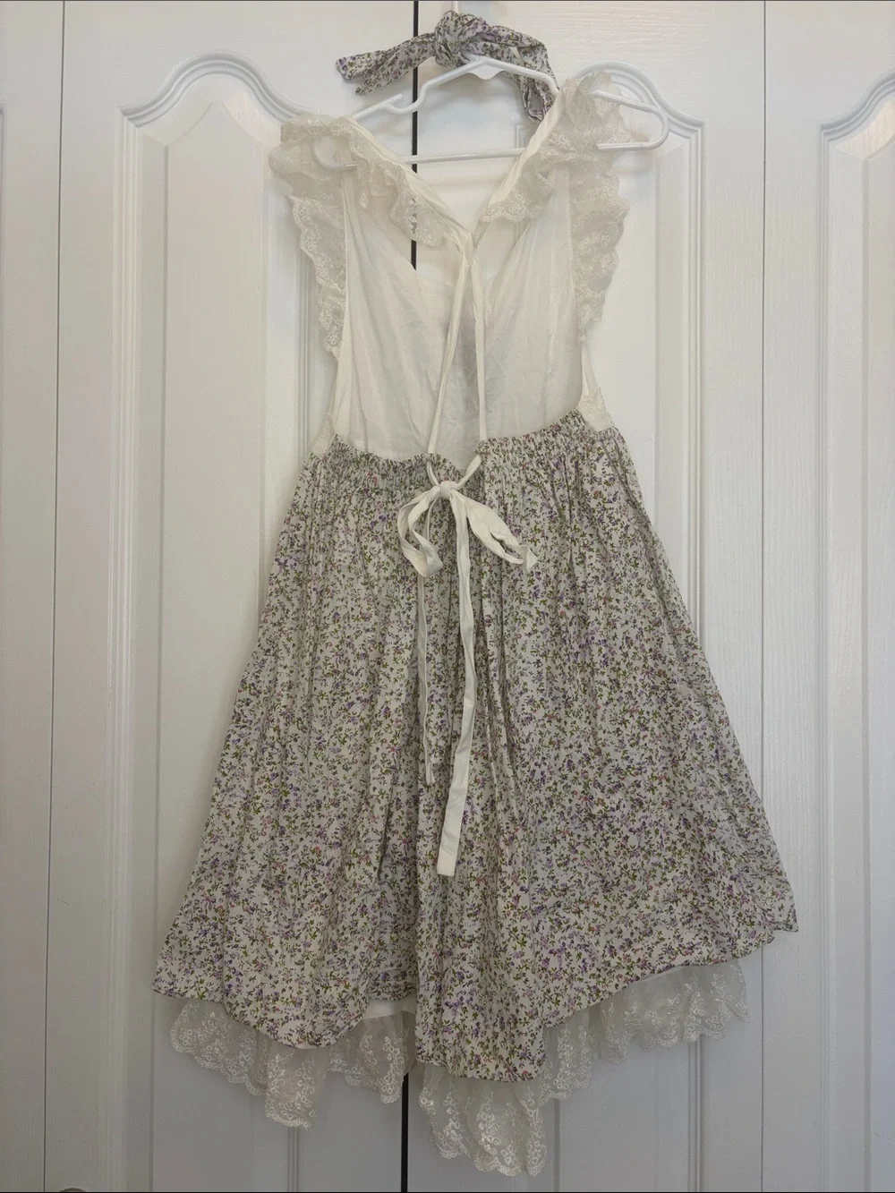 Be Girl White & Lavendar Floral Lace-Trim Open Back Dress 8T Wedding Cottage